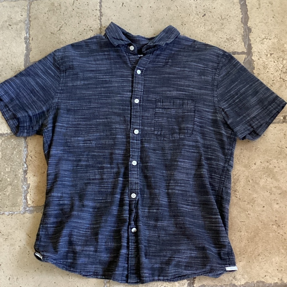 Express Mens L Black Short Sleeve Button Up Shirt
@11